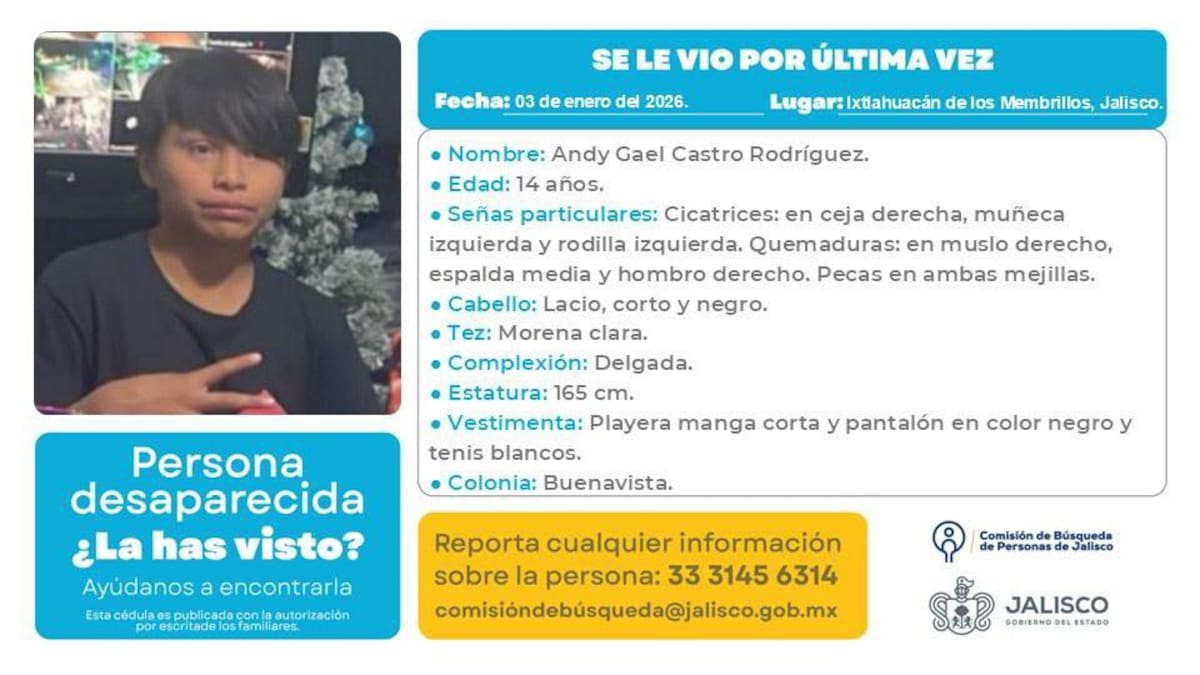 Buscan a cinco menores vistos por última vez en Buenavista, Ixtlahuacán de los Membrillos. Llamar al 33 34 45 63 14 de la Comisión Estatal de Búsqueda de Jalisco si tiene información.