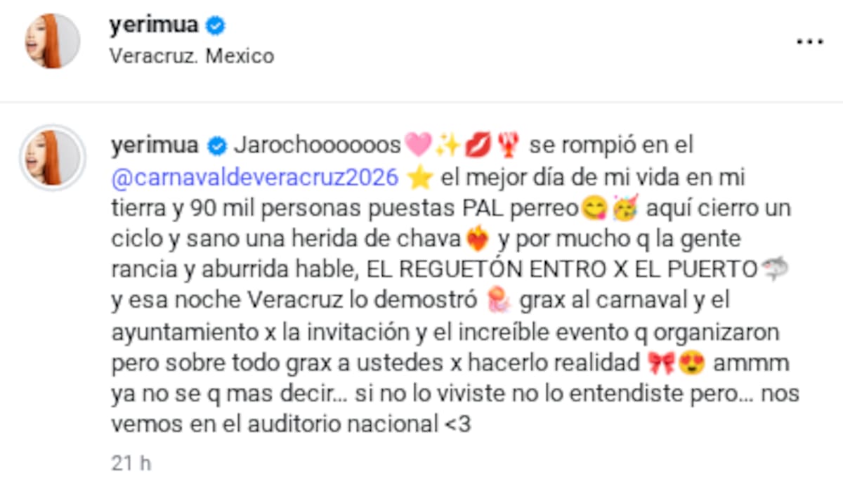 Yeri Mua responde a las críticas tras fumar presuntamente marihuana frente al público durante su show en el Carnaval de Veracruz | captura de pantalla