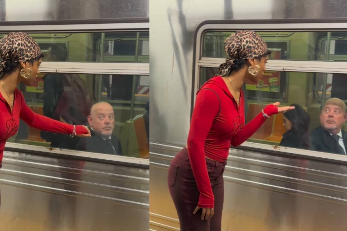 Joven sorprende a pasajeros del metro al tocar la ventana y lanzarles un beso