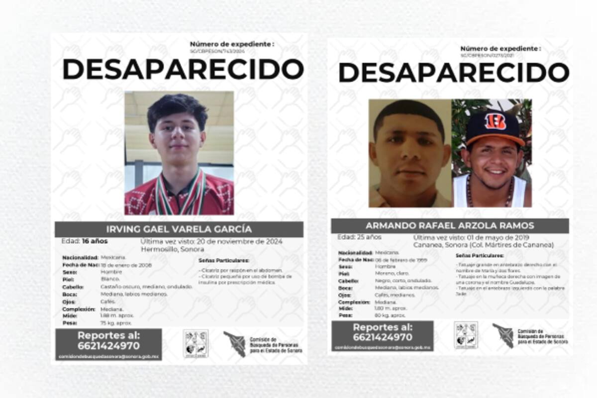 Comisión de Búsqueda lanza alerta por desaparición de dos jóvenes en Sonora