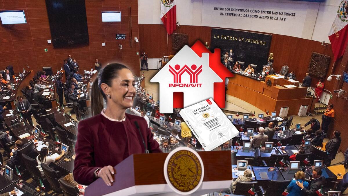 El pleno del Senado de la República aprobó la reforma a la Ley del Instituto del Fondo Nacional de la Vivienda para los Trabajadores (Infonavit) y la Ley Federal del Trabajo, lo que traerá cambios en la operación del instituto. Foto: Especial (Senado de la República/Presidencia de México | editada en Canva)