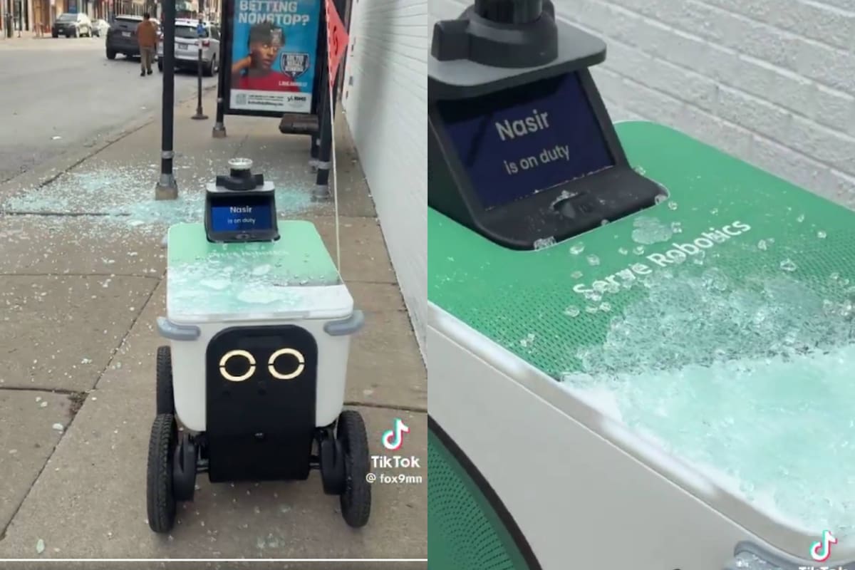 Varios robots de entrega de comida en EEUU, operados con inteligencia artificial, chocan y destruyen paradas de autobús en incidentes virales
