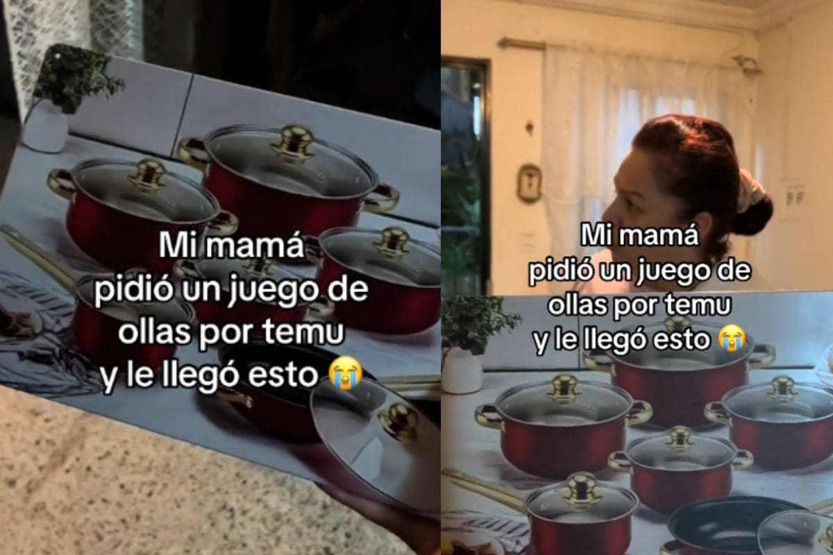 Pidió un juego de ollas por Temu y recibe una imagen impresa del producto