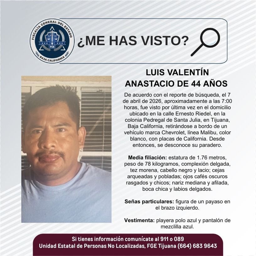 Fue visto por última vez el 7 de abril de 2026.