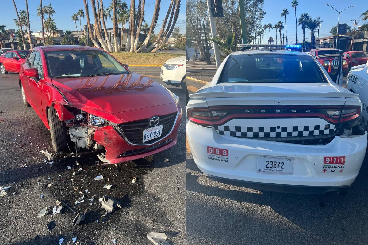 Choque entre auto de la Guardia Nacional y vehículo particular