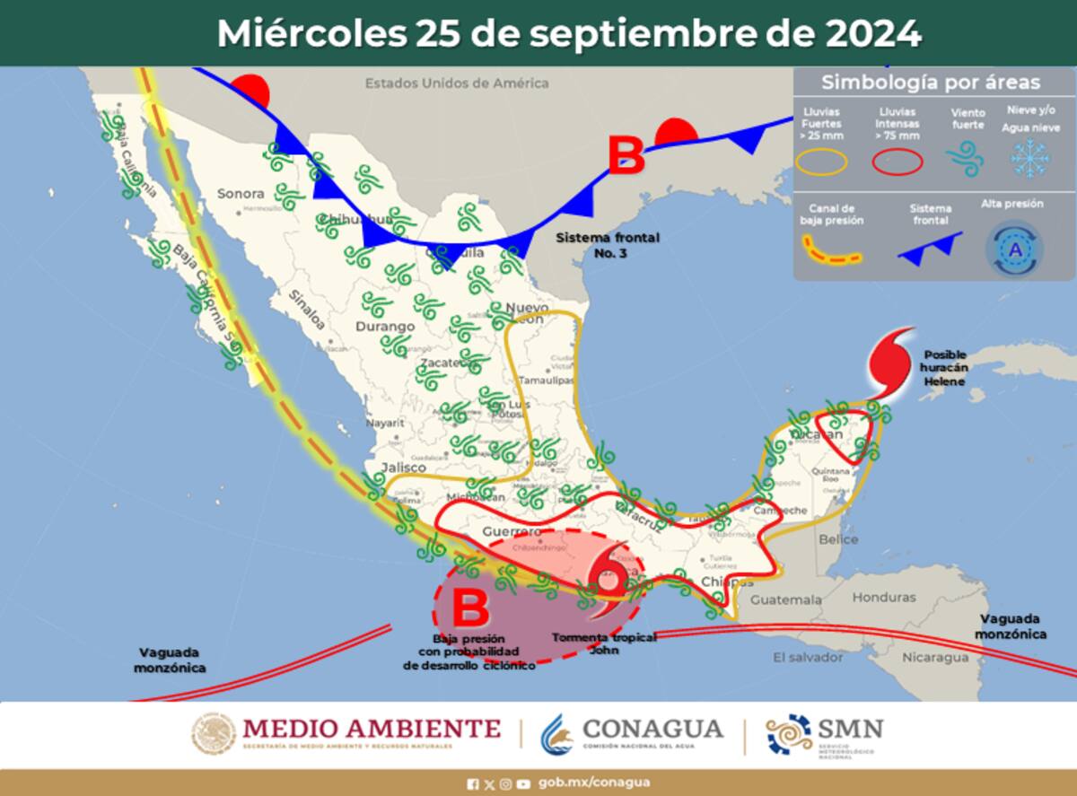 Pronóstico de la trayectoria de John para el miércoles 25 de septiembre.