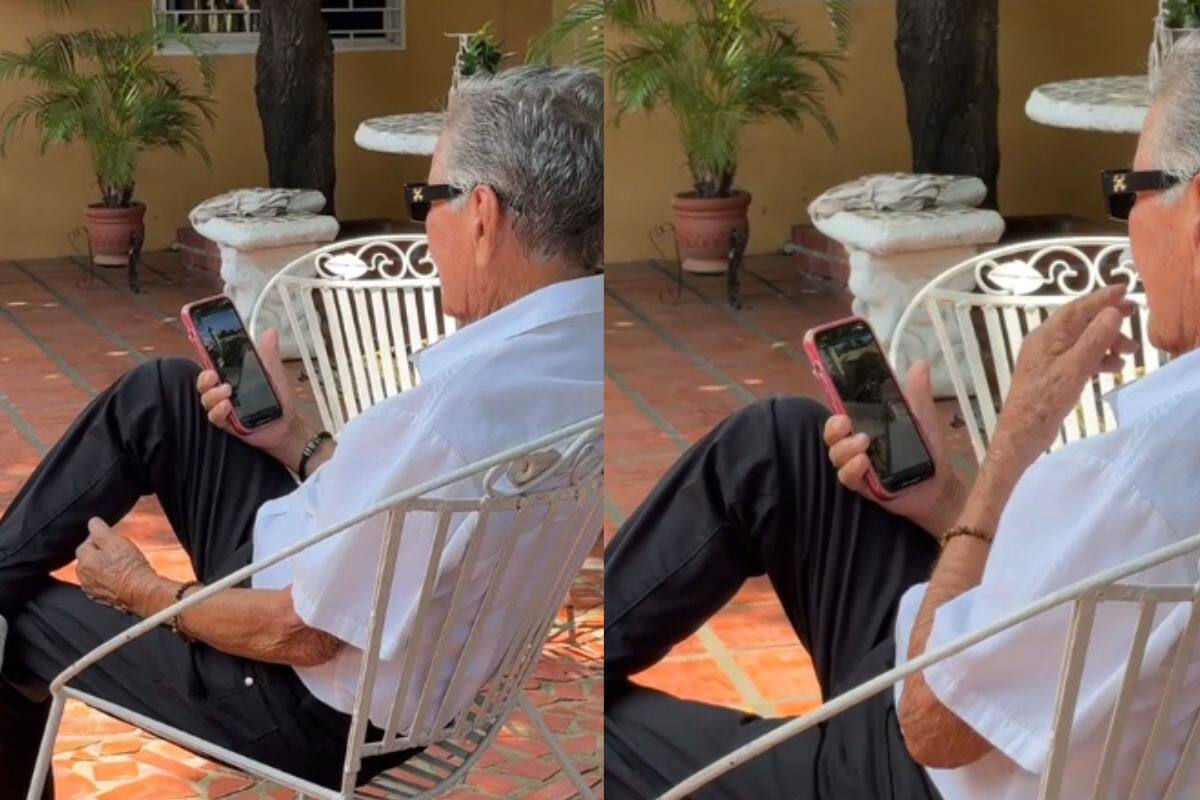 Abuelo usa saliva para ‘deslizar’ la pantalla de su celular como si fuese periódico