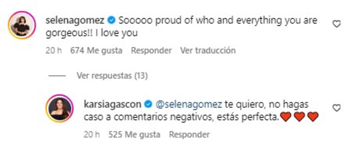 Karla Sofía Gascón apoya a Selena Gomez / Instagram: @karsiagascon