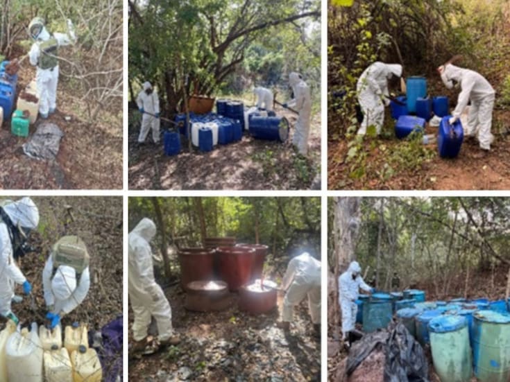 Ejército y autoridades desmantelan 15 bodegas con miles de litros de químicos peligrosos usados para drogas en Sinaloa