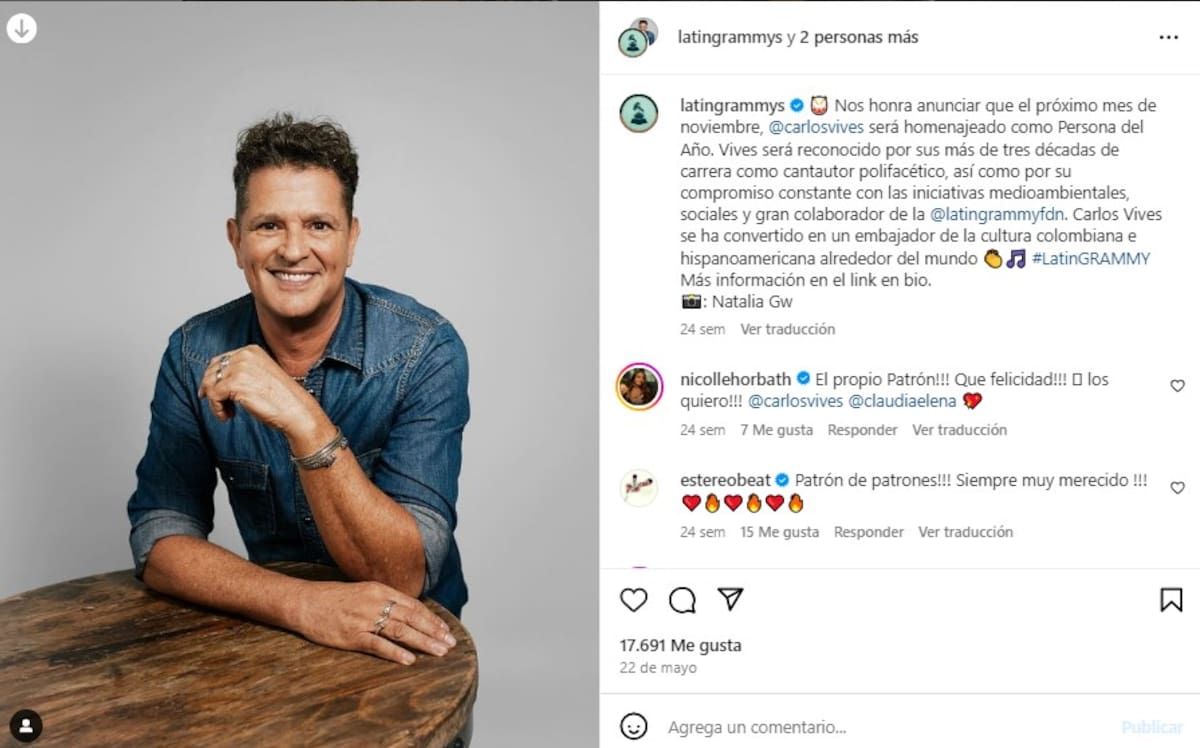 Carlos Vives es reconocido como 'Persona del Año 2024' / Instagram: @carlosvives
