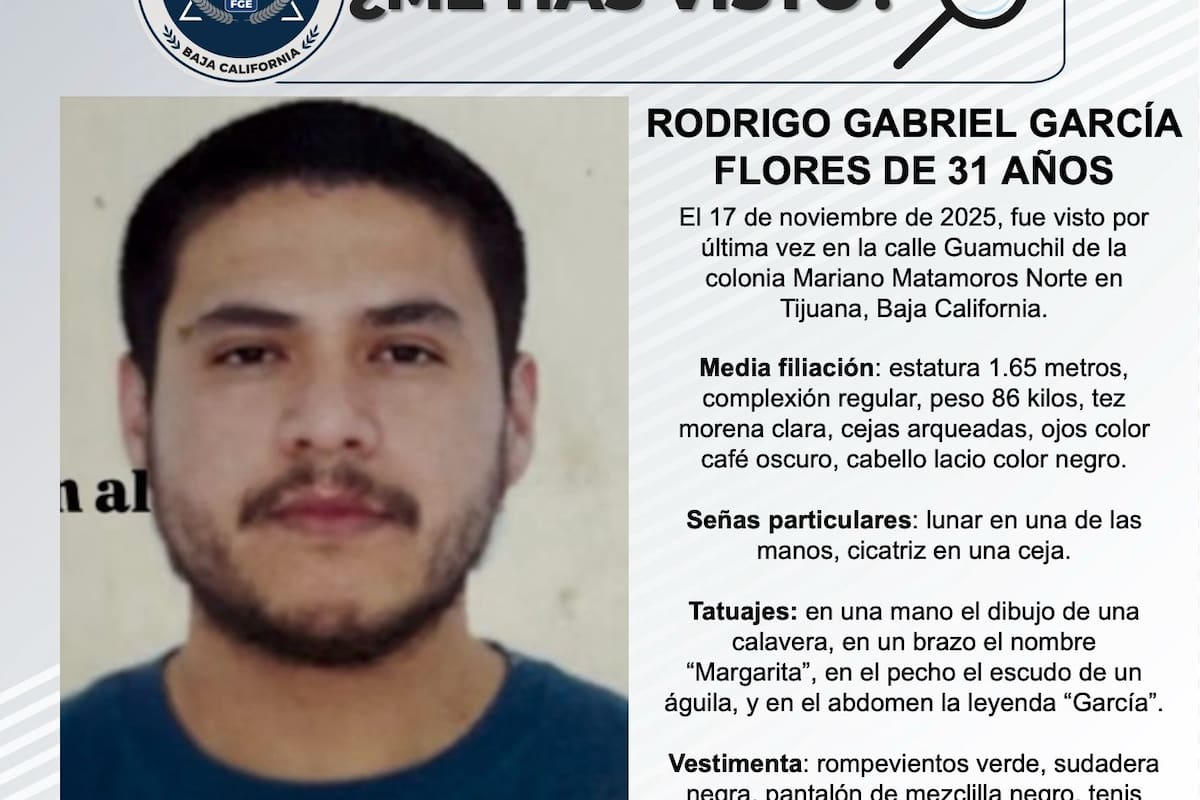 Se busca a Rodrigo Gabriel García Flores de 31 años de edad