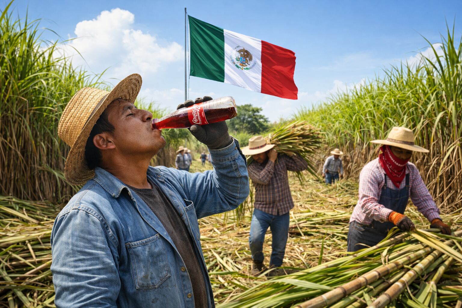 Sheinbaum pidió a Coca-Cola reducir uso de fructosa importada y analizar mayor uso de azúcar mexicana. | Foto: Generada con IA