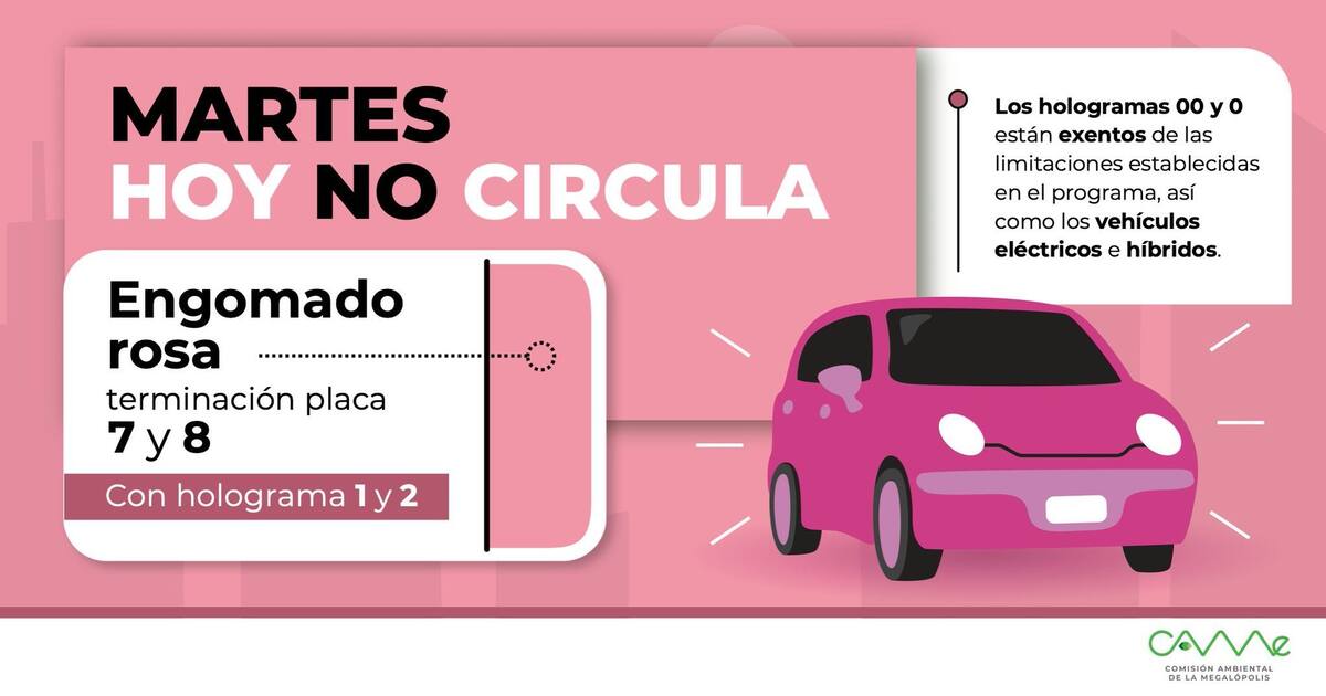 Estos son los autos que no circulan este martes en CDMX y Edomex. | Crédito: X @HoyNoCircula_mx