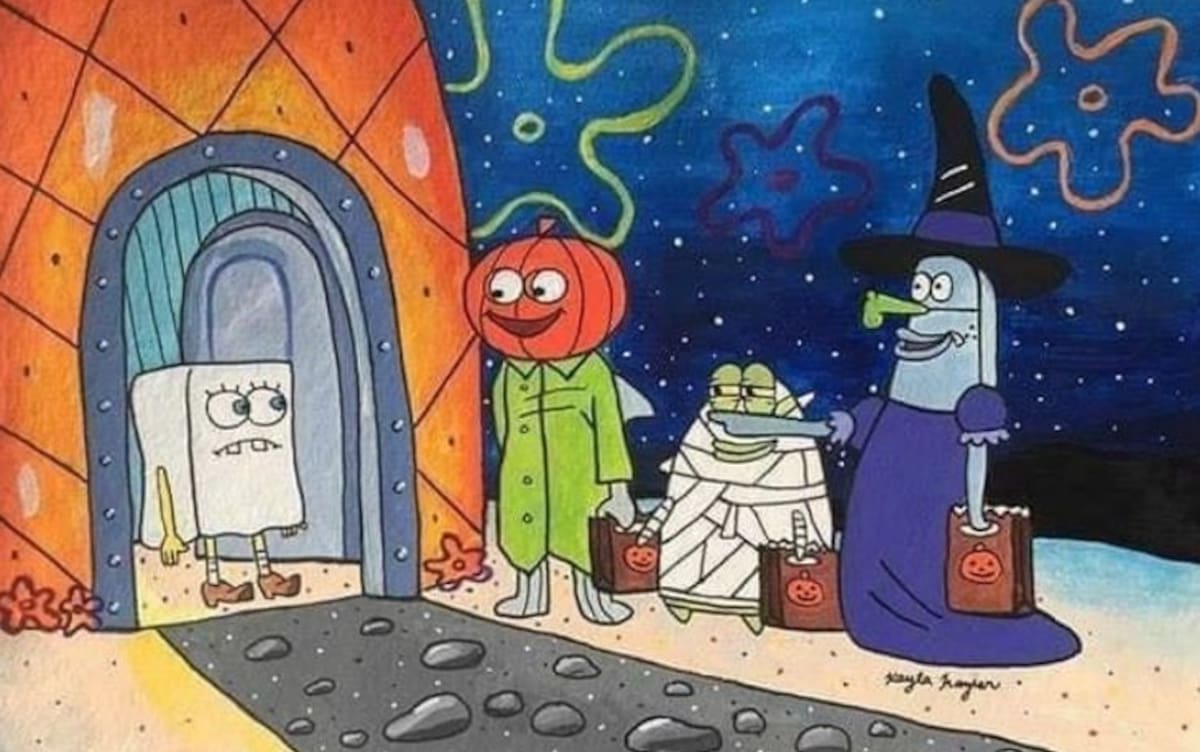 Bob Esponja intenta dejar atrás su fama de miedoso con un disfraz aterrador en este episodio de Halloween ambientado en Fondo de Bikini. Foto: Agencias