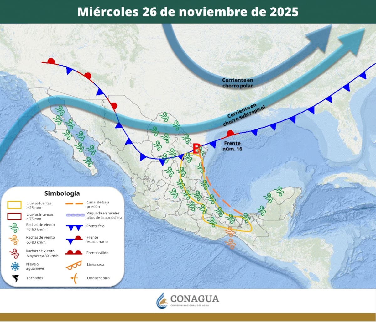 Pronóstico del clima para el miércoles 26 de noviembre. | Crédito: SMN