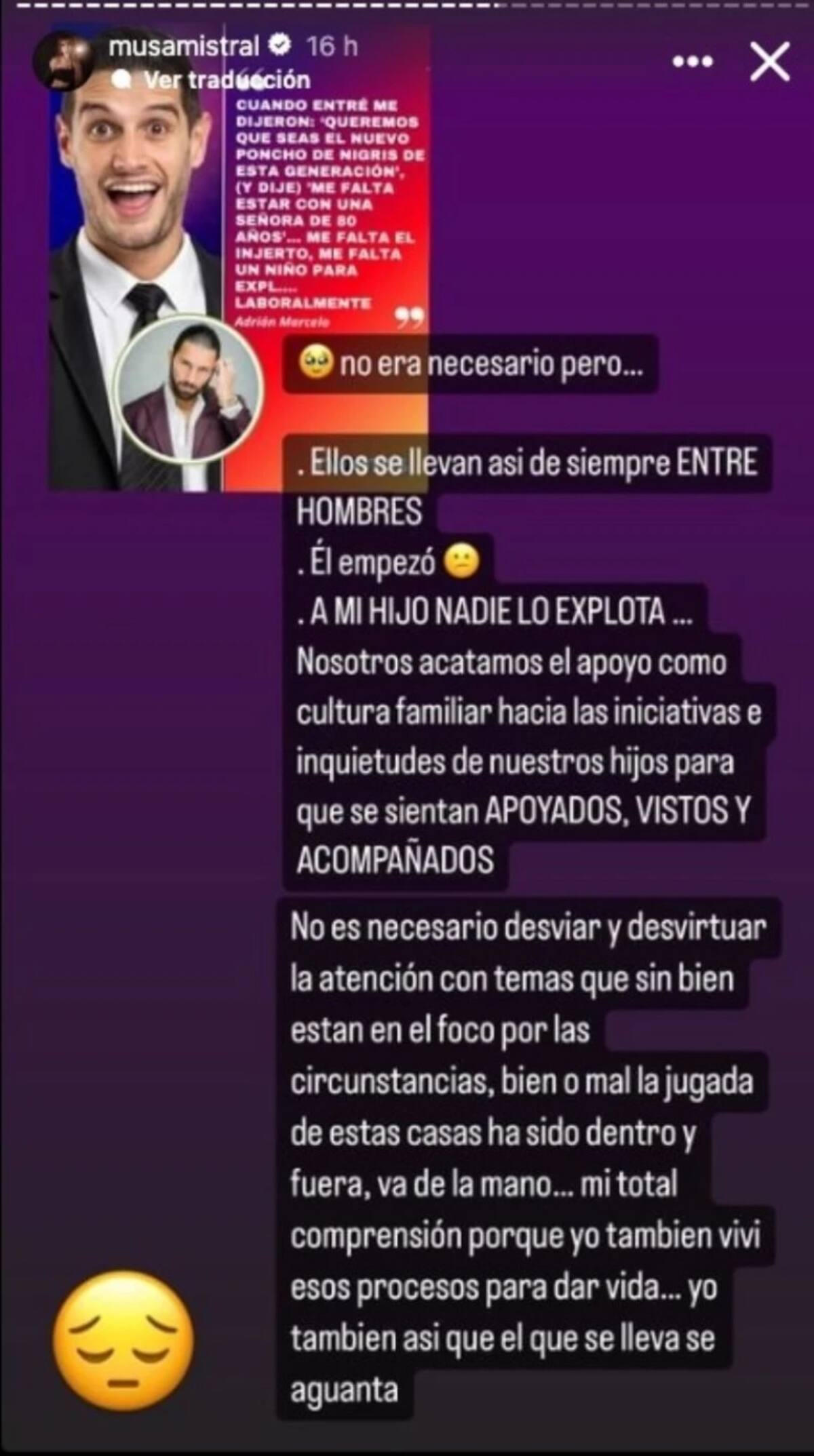 Marcela Mistral le respondió a la esposa de Adrián Marcelo / Instagram: @musamistral