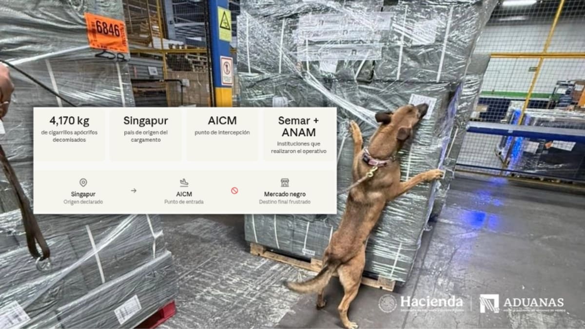 Llegaron desde Singapur camuflados en un cargamento de comercio exterior: así detectaron la Semar y Aduanas más de 4 toneladas de cigarrillos apócrifos que intentaban entrar al mercado negro mexicano por el aeropuerto de la Ciudad de México