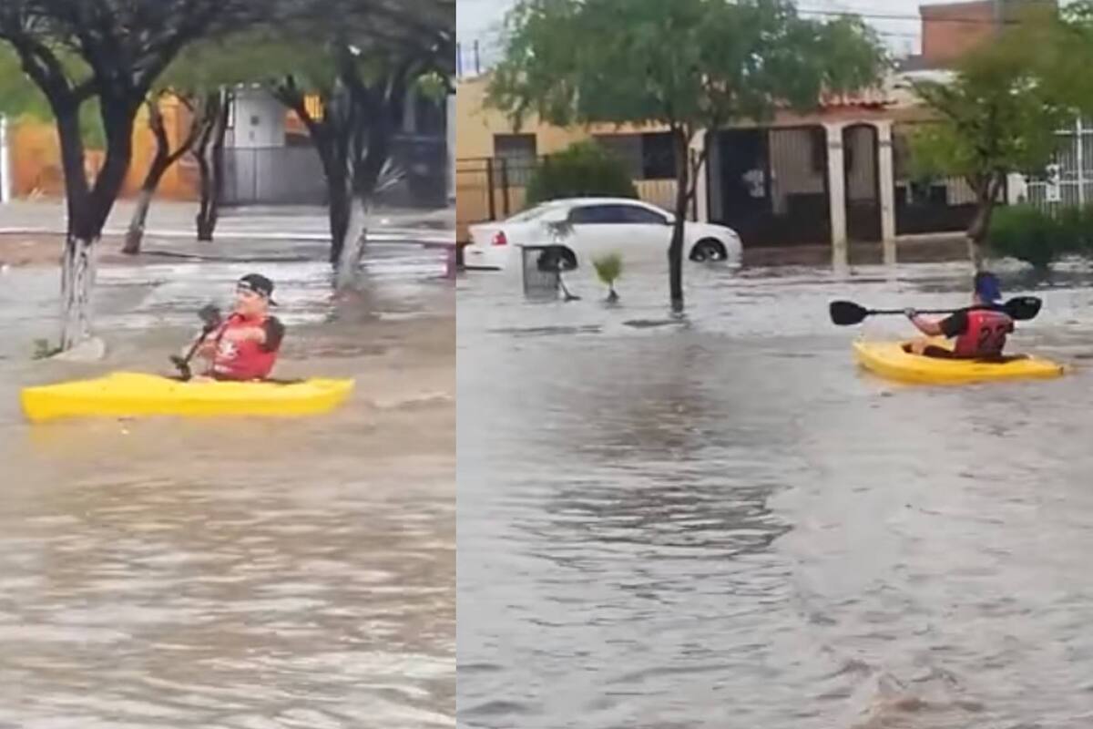 ¡Y lo hizo de nuevo! Por segundo año consecutivo Noé se pasea en su kayak tras las lluvias ¿Acaso ya será tradición?