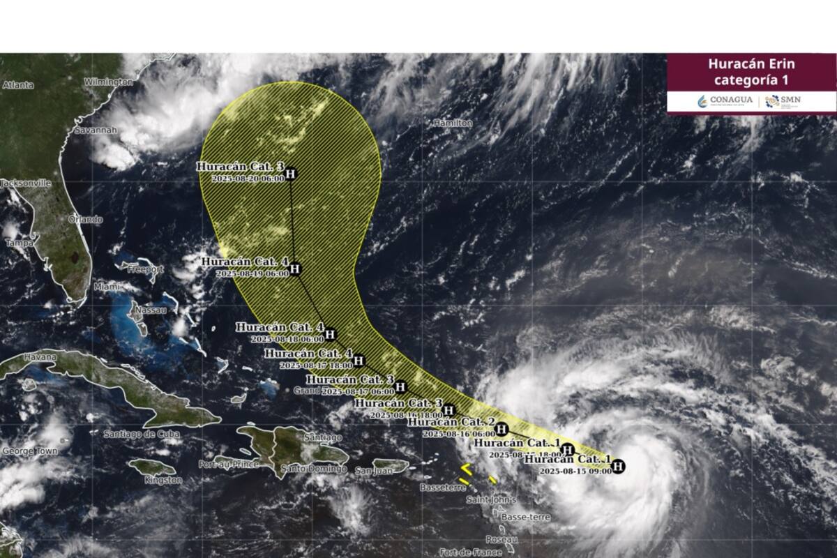 Huracán Erin alcanza categoría 4 en el Caribe; autoridades alertan por lluvias e inundaciones
