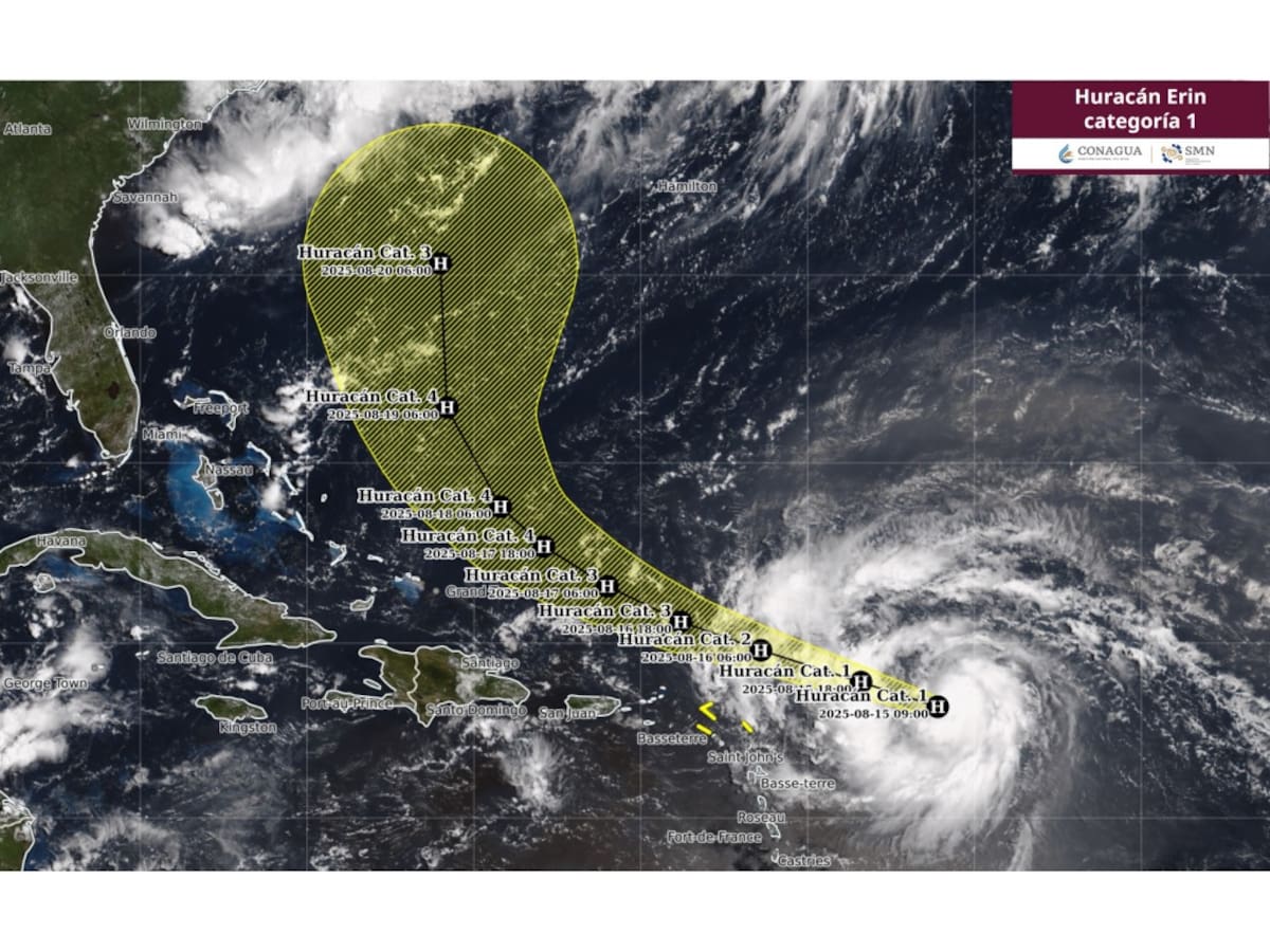 La trayectoria de 'Erin', según Conagua. | Especial (Conagua/SMN)