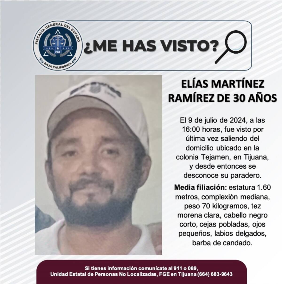 Elías Martínez Ramírez fue visto por última vez el 9 de julio de 2024.