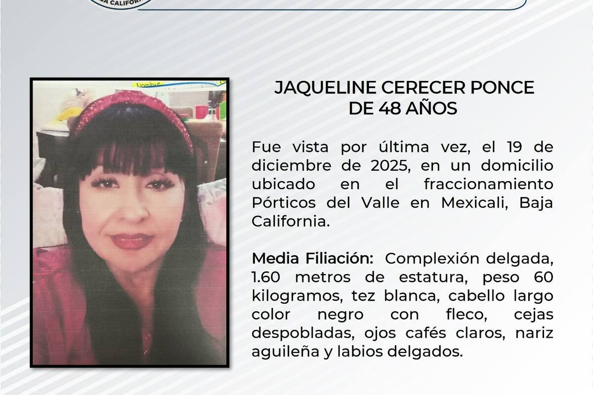 Mexicali solicita apoyo para localizar a Jaqueline Cerecer Ponce