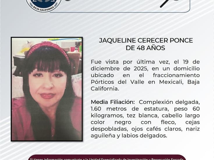 Mexicali solicita apoyo para localizar a Jaqueline Cerecer Ponce