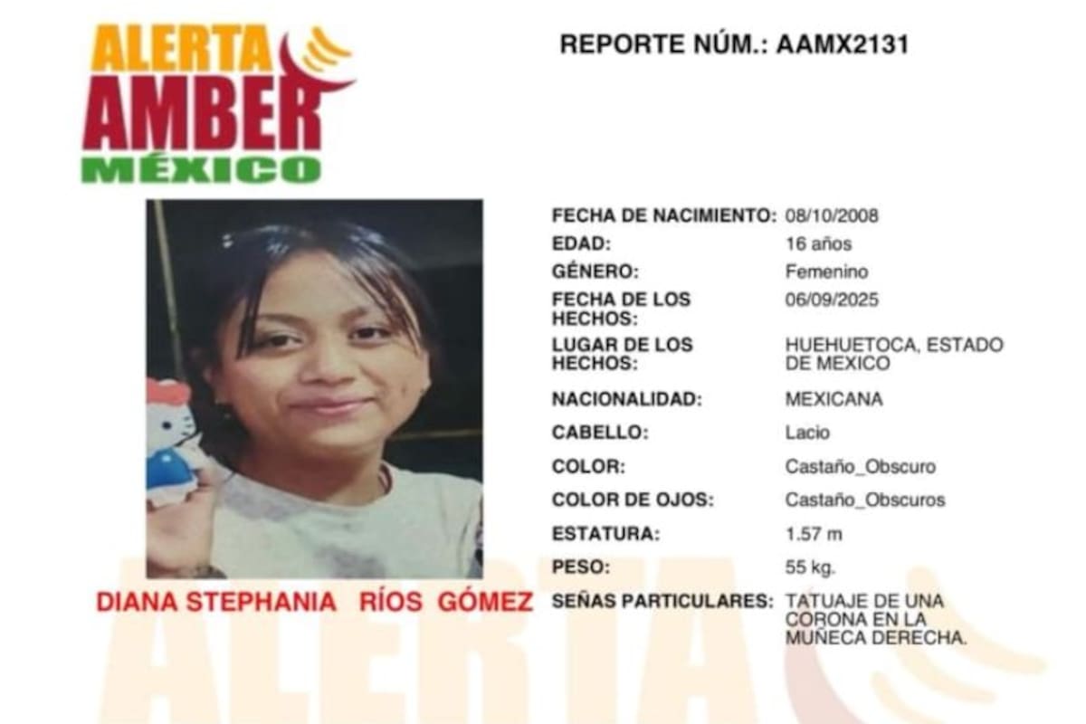 Activan Alerta Amber por Diana Stephanie Ríos Gómez de 16 años