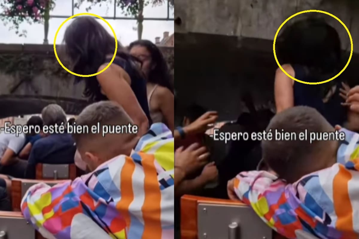 “Ella también se levantó”: mujer se estrella contra un puente en atracción y se vuelve viral