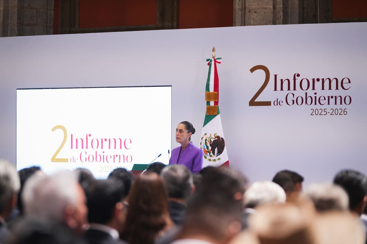 La presidenta Claudia Sheinbaum Pardo en su Segundo Informe de Gobierno celebrado el martes 1 de septiembre del 2026 en Palacio Nacional. | Crédito: Presidencia