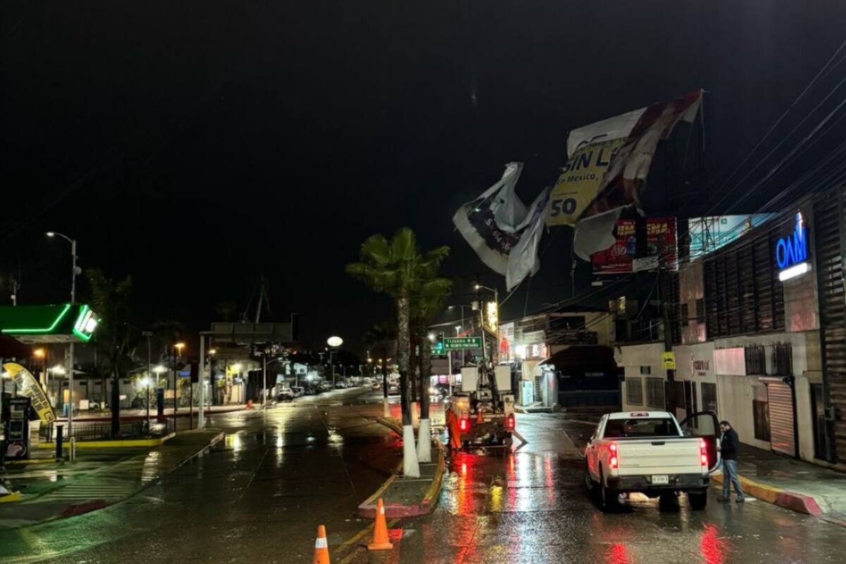 Lluvias en Ensenada causan caída de cables, árboles y anuncios