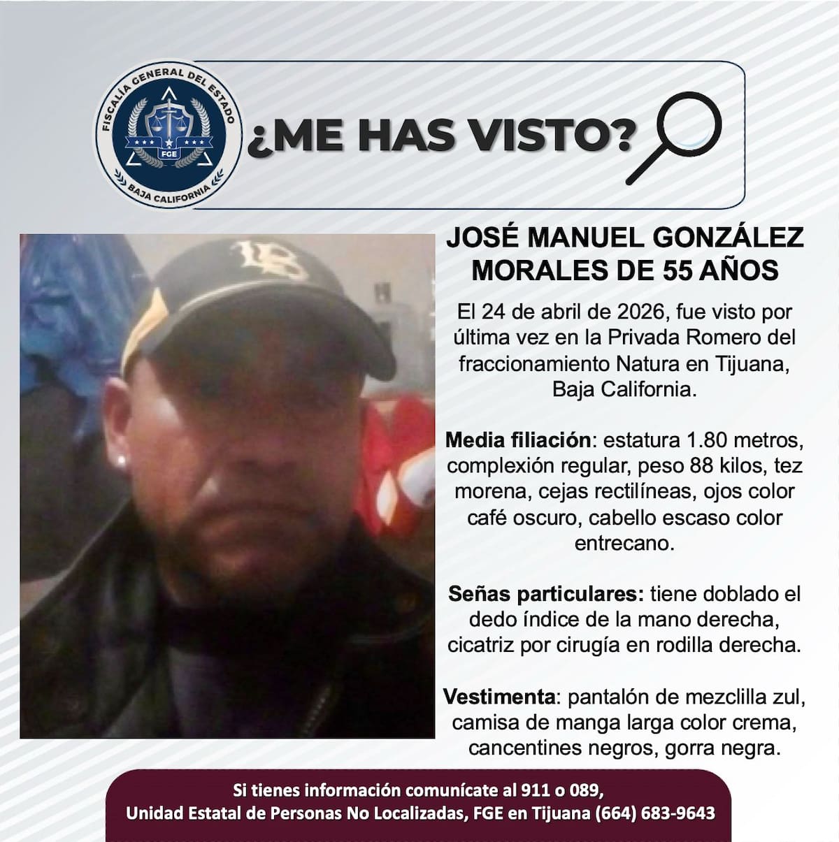 Fue visto por última vez el 23 de abril de 2026.