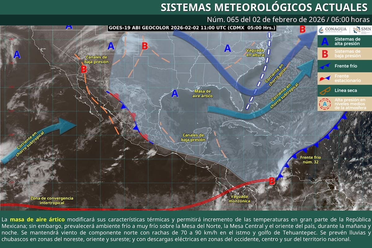 Intervalos de chubascos y rachas de viento en varios estados este 2 de febrero