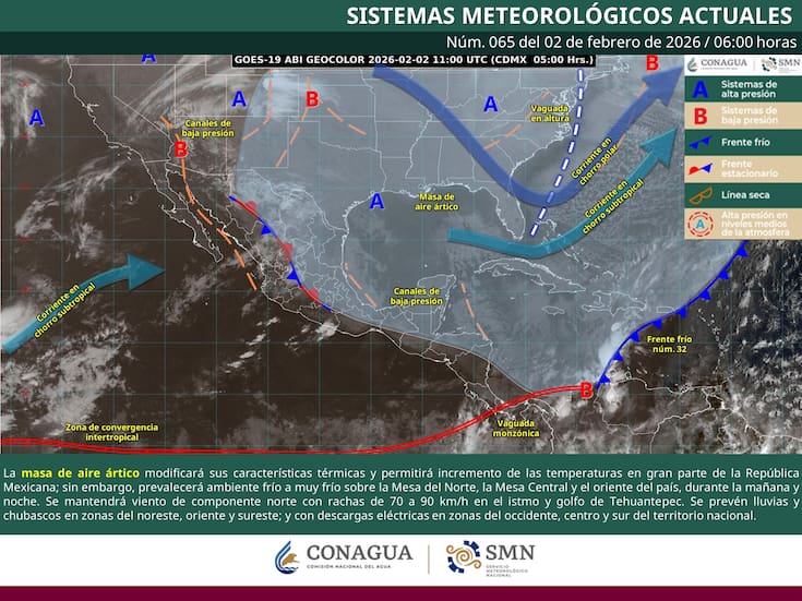 Intervalos de chubascos y rachas de viento en varios estados este 2 de febrero