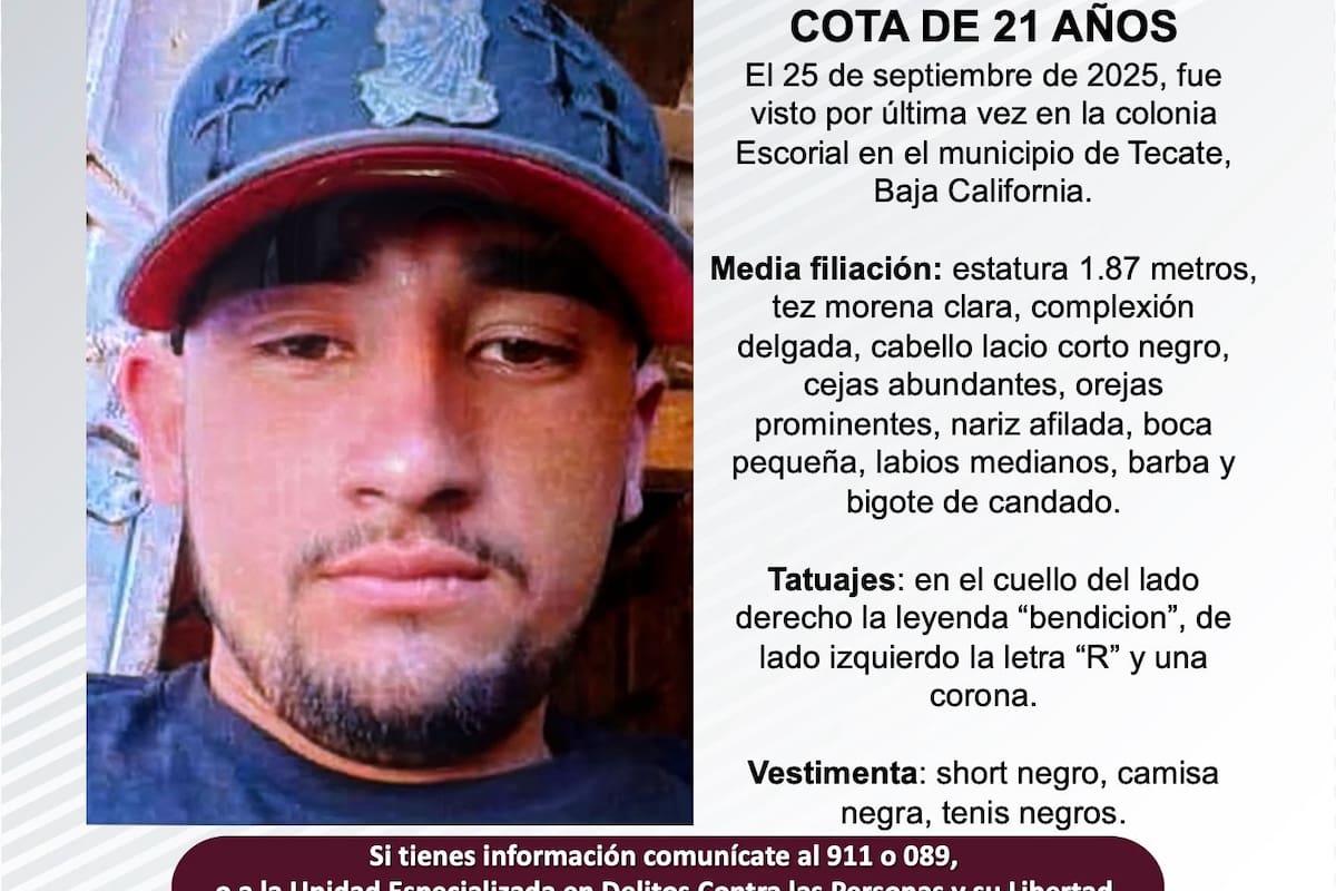 Se busca a David Narvaez Cota de 21 años