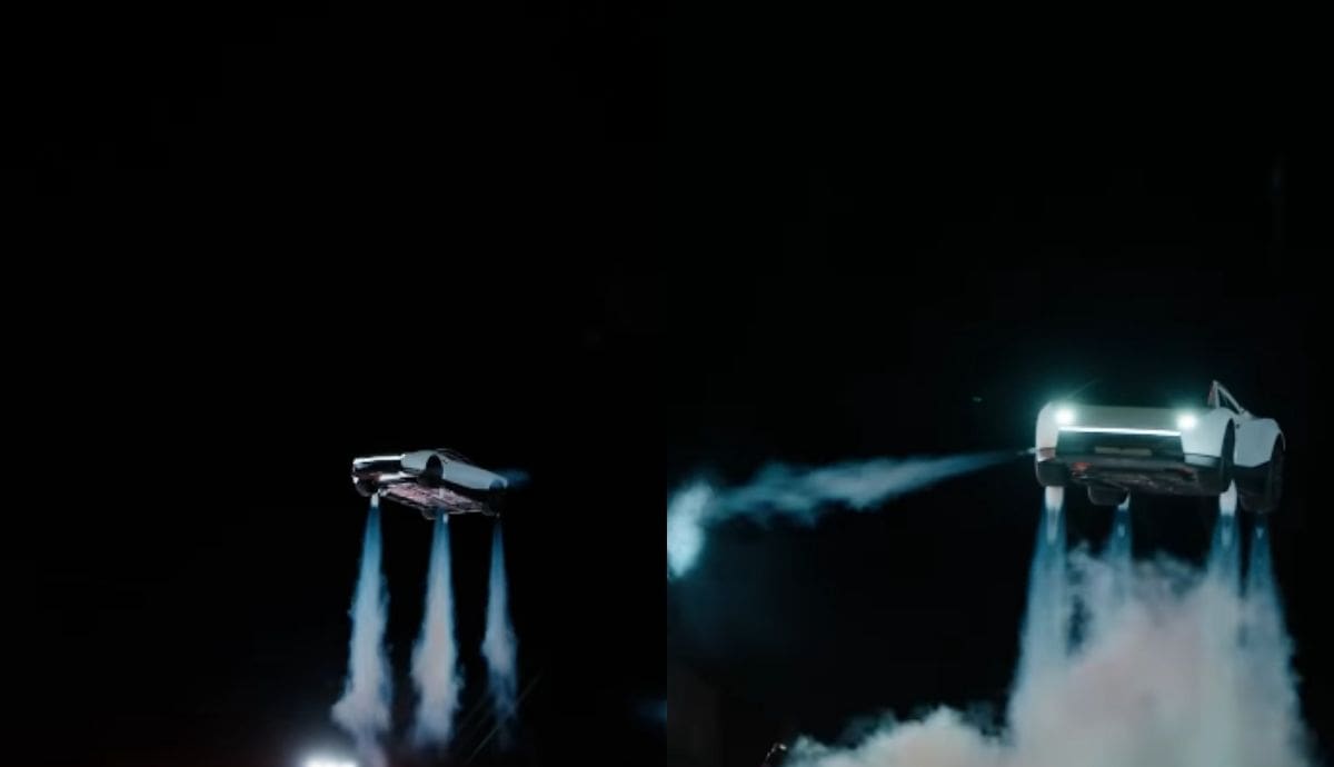 Demostración del nuevo auto volador Tesla Roadster equipado con propulsores de aire desarrollados junto con SpaceX durante su presentación oficial en Texas. | Instagram @teslamotors