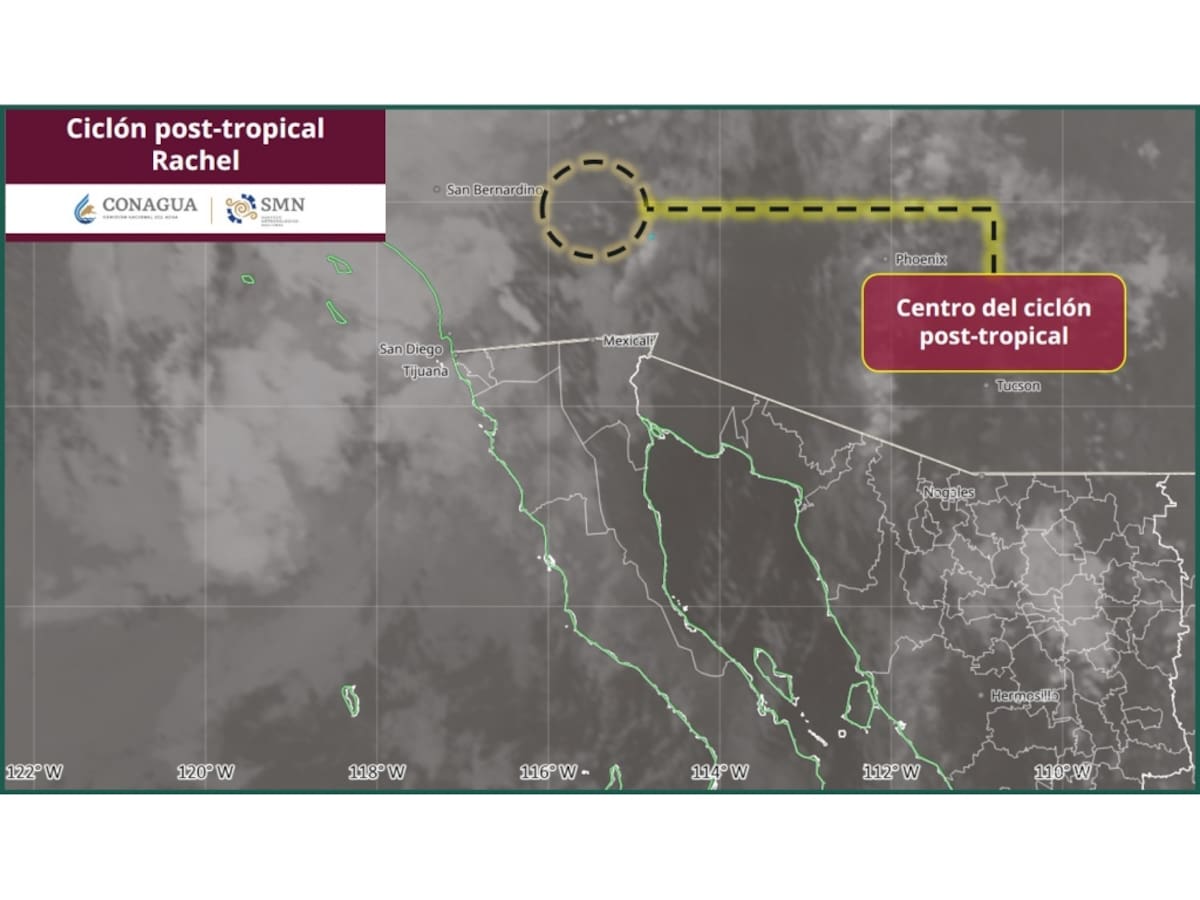 El ciclón post-tropical Rachel avanza sobre Estados Unidos. | Crédito: SMN