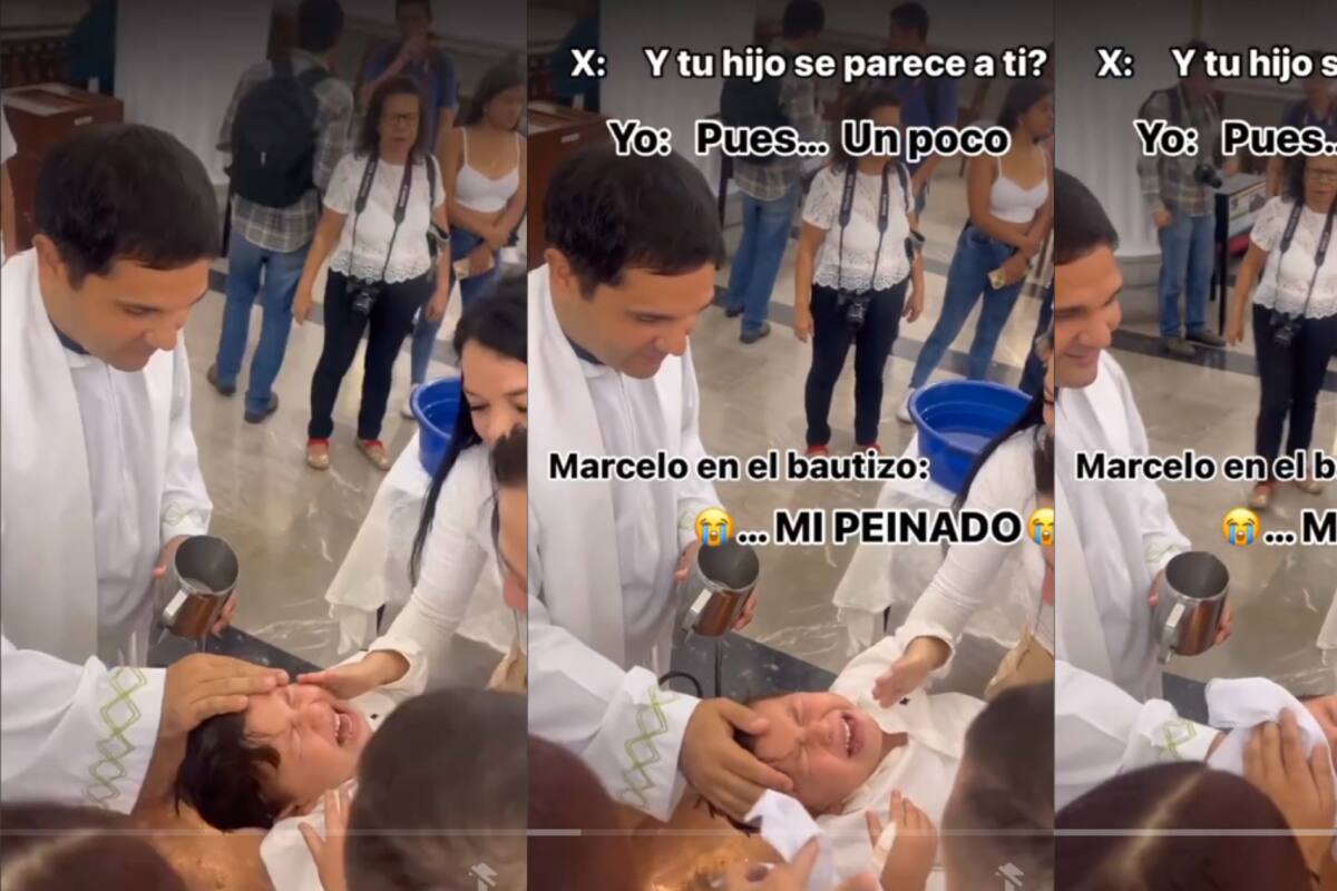 Divertida reacción de un niño durante su bautismo: “¡ay, mi peinado!”, exclamó enojado | VIDEO