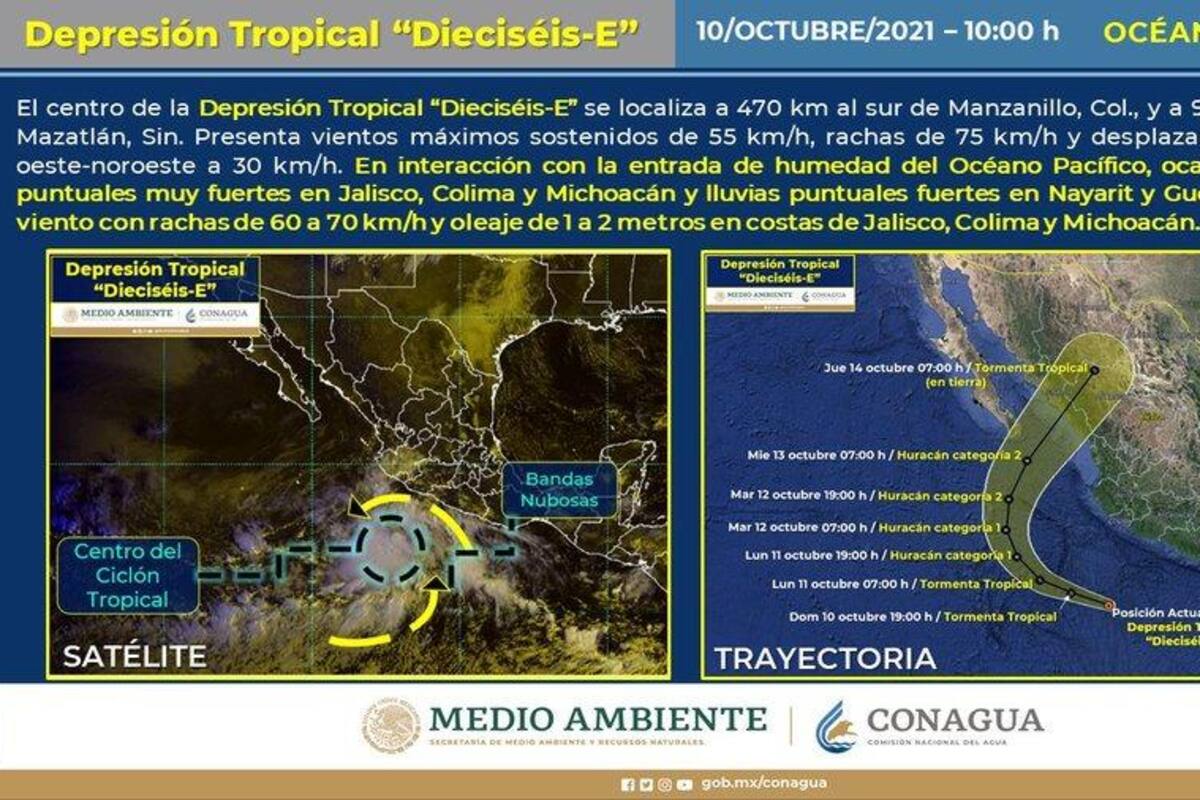 Clima en México: Dónde generará lluvias la depresión tropical dieciséis-E; prevén llegue a huracán categoría 3