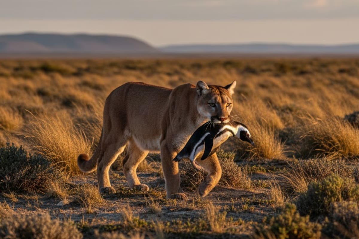 Lo que nadie imaginó tras la restauración ambiental en la Patagonia: pumas vuelven a la región pero comienzan a cazar pingüinos, una interacción inédita que obliga a científicos a replantear el equilibrio entre depredadores y presas
