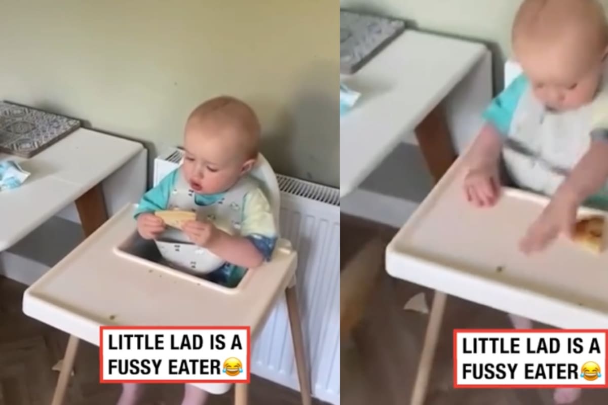 Un bebé se vuelve viral después de que le dan dos pedazos de pizza y, enfadado, lanza uno de ellos con gran fuerza