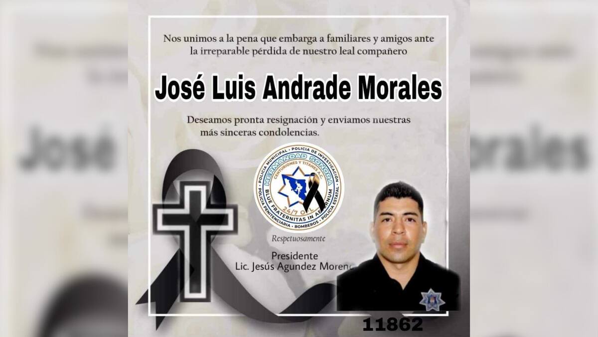 La Jefatura de Policía Preventiva y Tránsito Municipal, lamenta profundamente el deceso del oficial José Luis Morales Andrade y las lesiones que sufrió el agente José Ramón Bracamontes. Foto: Especial