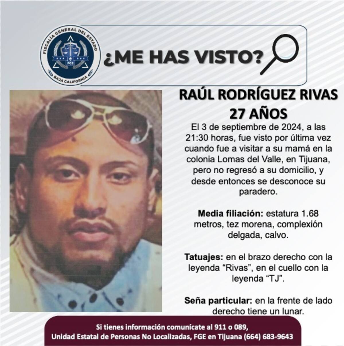 Raúl Rodríguez Rivas fue visto por última vez el 3 de septiembre de 2024.
