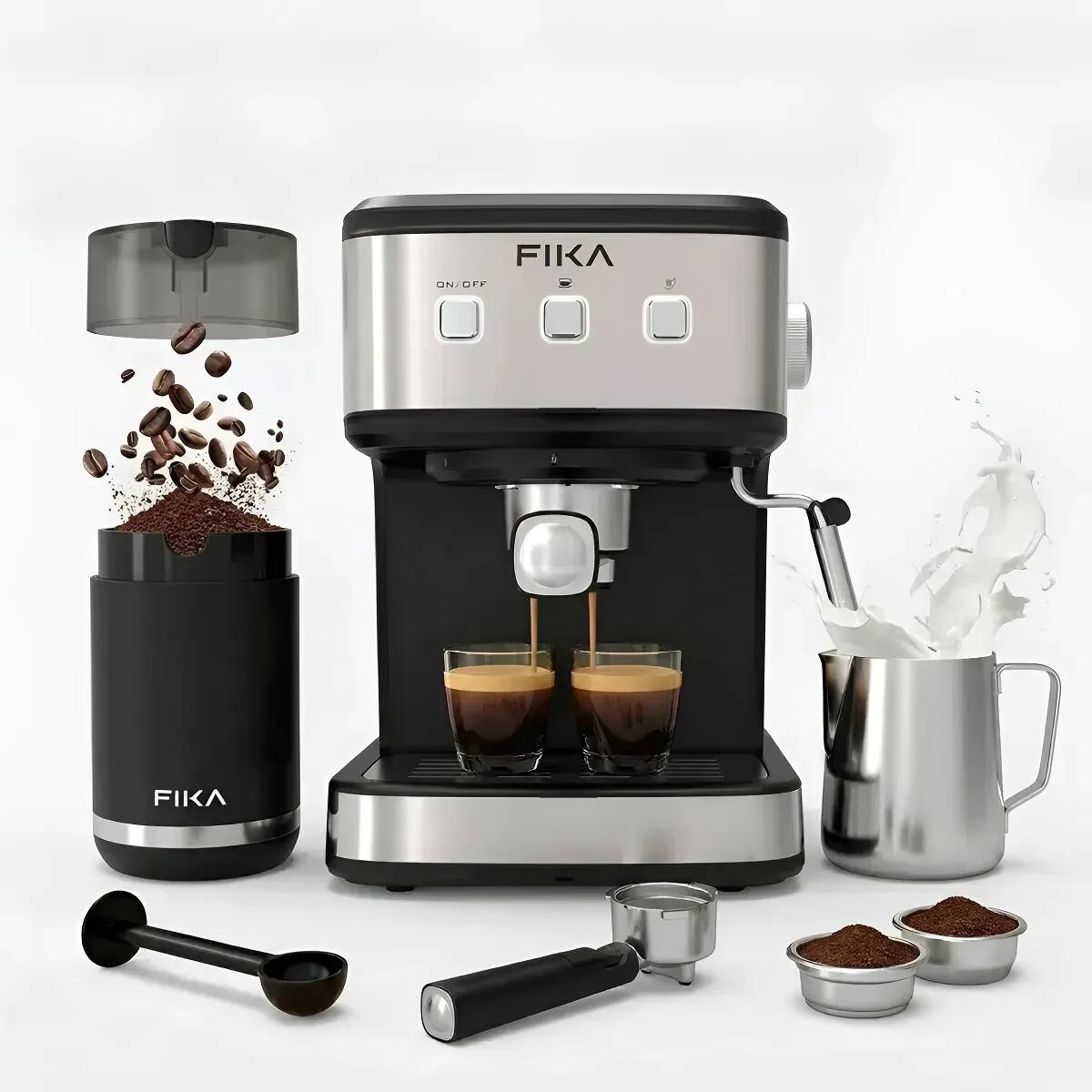 Cafetera Expresso Con Molino Maquina Cafe Individual Italiana Capuchino Fika Rito Set | Mercado Libre