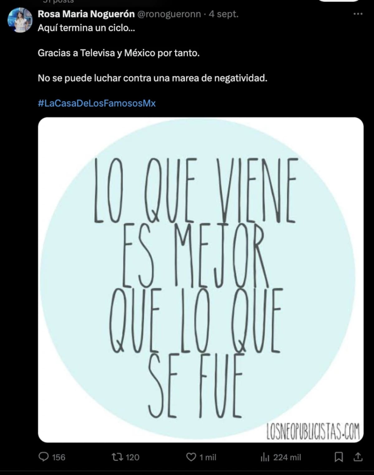 Publicación falsa sobre el despido de Rosa María Noguerón