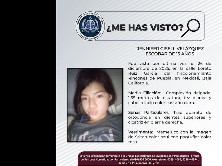 Solicitan apoyo para localizar a Jennifer Gisell Velázquez Escobar