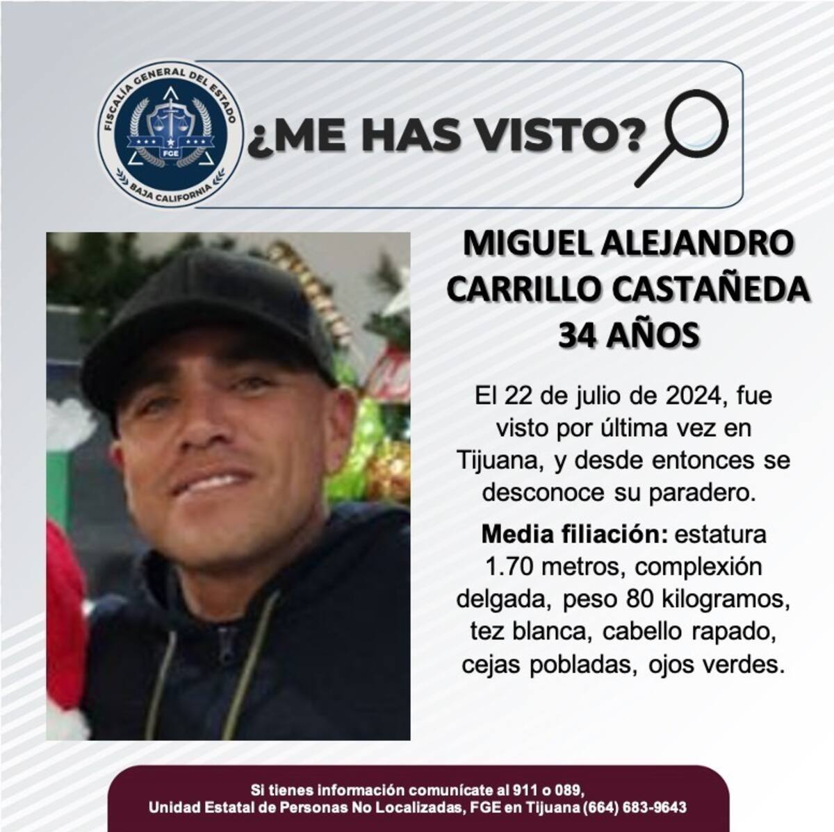 Miguel Alejandro Carrillo Castañeda fue visto por última vez el 22 de julio de 2024.