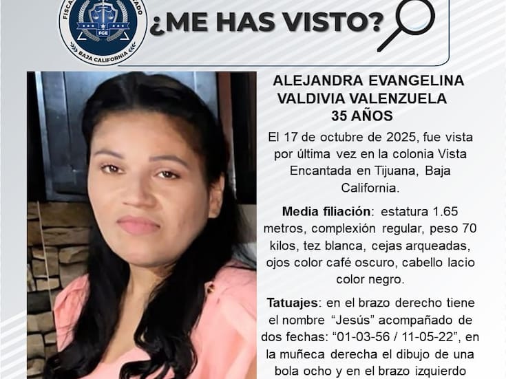 Se busca a Alejandra Evangelina Valdivia Valenzuela de 35 años de edad.