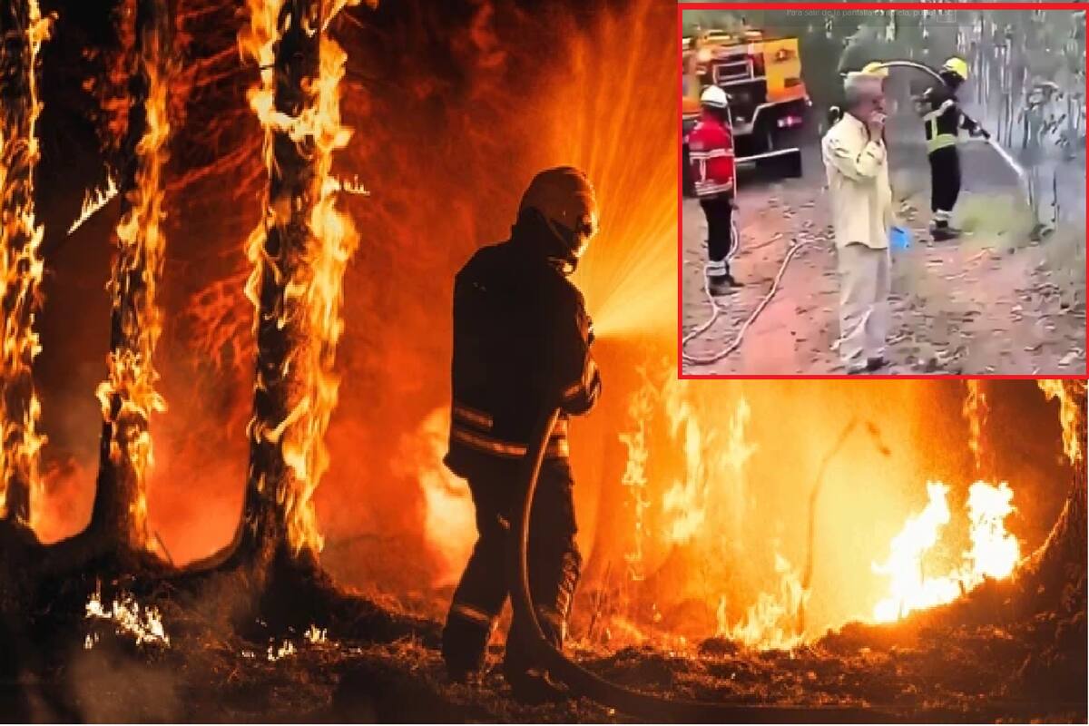 VIDEO: Captan a hombre lanzando colilla encendida mientras bomberos combaten un incendio forestal