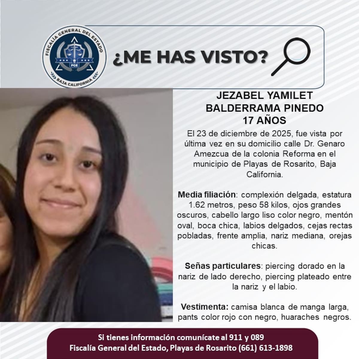 Fue visto por última vez el 23 de diciembre de 2025.